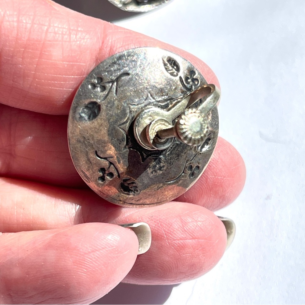 Vintage Mexican Detailed Sombrero Screw Back Earrings Sterling Silver 925 - Picture 7 of 10
